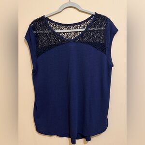 Old Navy Navy Knit Lace Scoop Neck Top